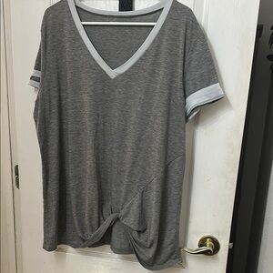 Gray V-Neck Women's Top